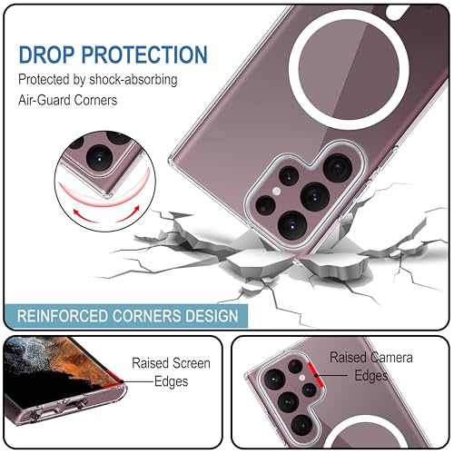 Image of CEDO Cover for Samsung Galaxy S22 Ultra (5G) | Compatible with MagSafe Wireless Charging | Designed with Magnetic Lock Shockproof Phone Bumper Transparent Back Case Cover (Transparent)