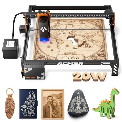 Image of ACMER P1 S Pro 20W (20000mW) Laser Engraver Machine,With 380x350mm Large Working Area, 25L /min Air Pump,WiFi Control, Engraves and Cuts Wood, Acrylic, Leather, Glass, Metal for DIY, Crafts,Business