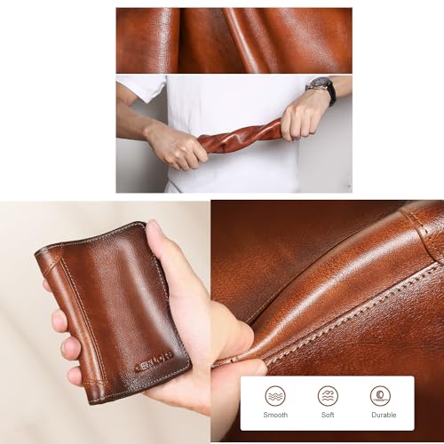 Men's Genuine Leather Wallet RFID Blocking Trifold Soft and Durable Billfold (Bifold, Dark Brown)3
