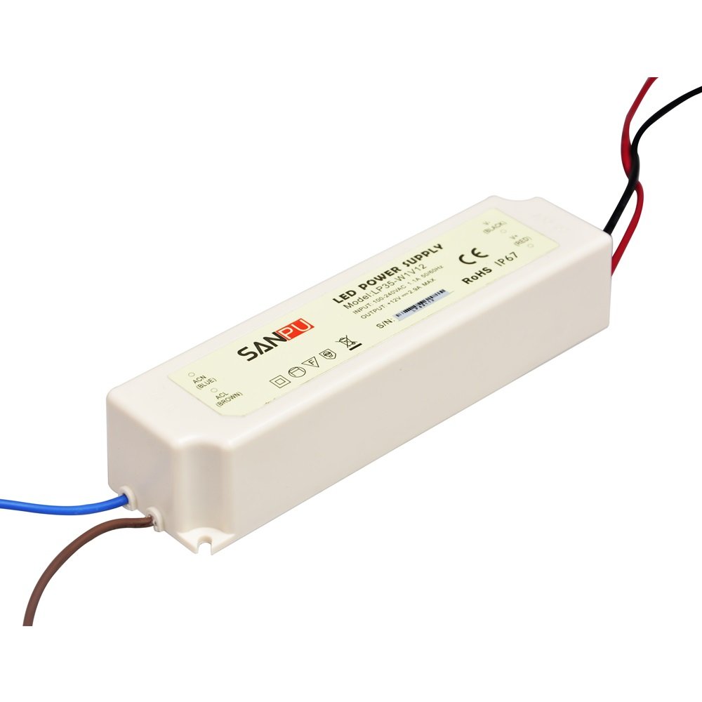 SMPS 12v 35w LED Power Supply Waterproof 2a Constant Voltage Switch Driver 220v 230v ac/dc Lighting Transformer IP67 White (SANPU LP35-W1V12)