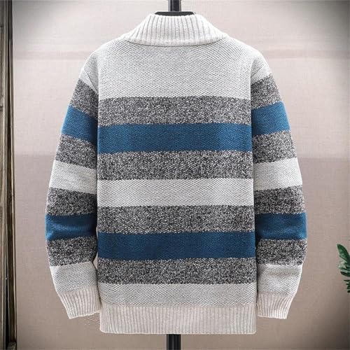 Men's Knit Sweater Stand Collar Half Zip Pullover Striped Thick Fleece Casual Warm Fall Winter Top3