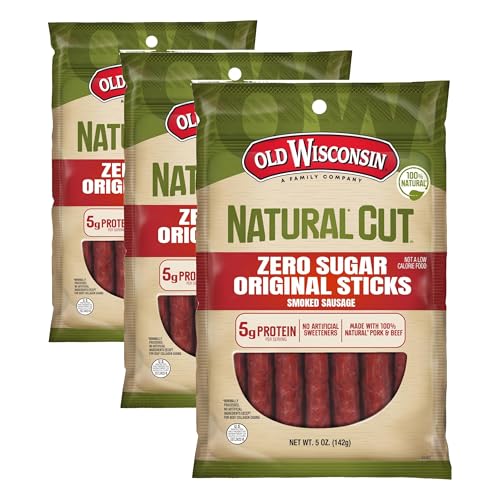 Image of Old Wisconsin Natural Cut Original Sausage Snack Sticks, Zero Sugar, Naturally Smoked, Ready to Eat, High Protein, Low Carb, Keto, Gluten Free, No Artificial Preservatives or Nitrates, 5 Ounce