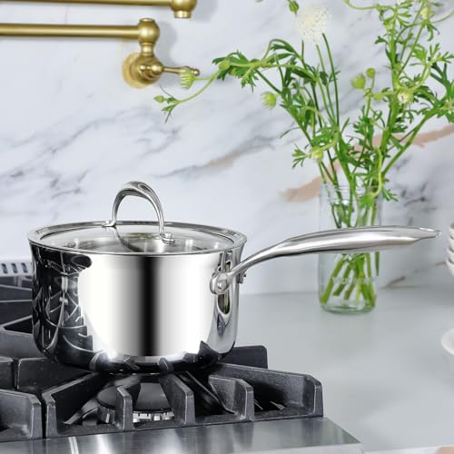 Image of KEAWELL K3 Premium Tri-Ply Fully Clad Saucepan with Lid (3-Qt) | Tri-Ply Fully Clad Stainless Steel Saucepan; Small Pot with Lid; Even Heating; Induction and Oven Safe; For All Stovetops