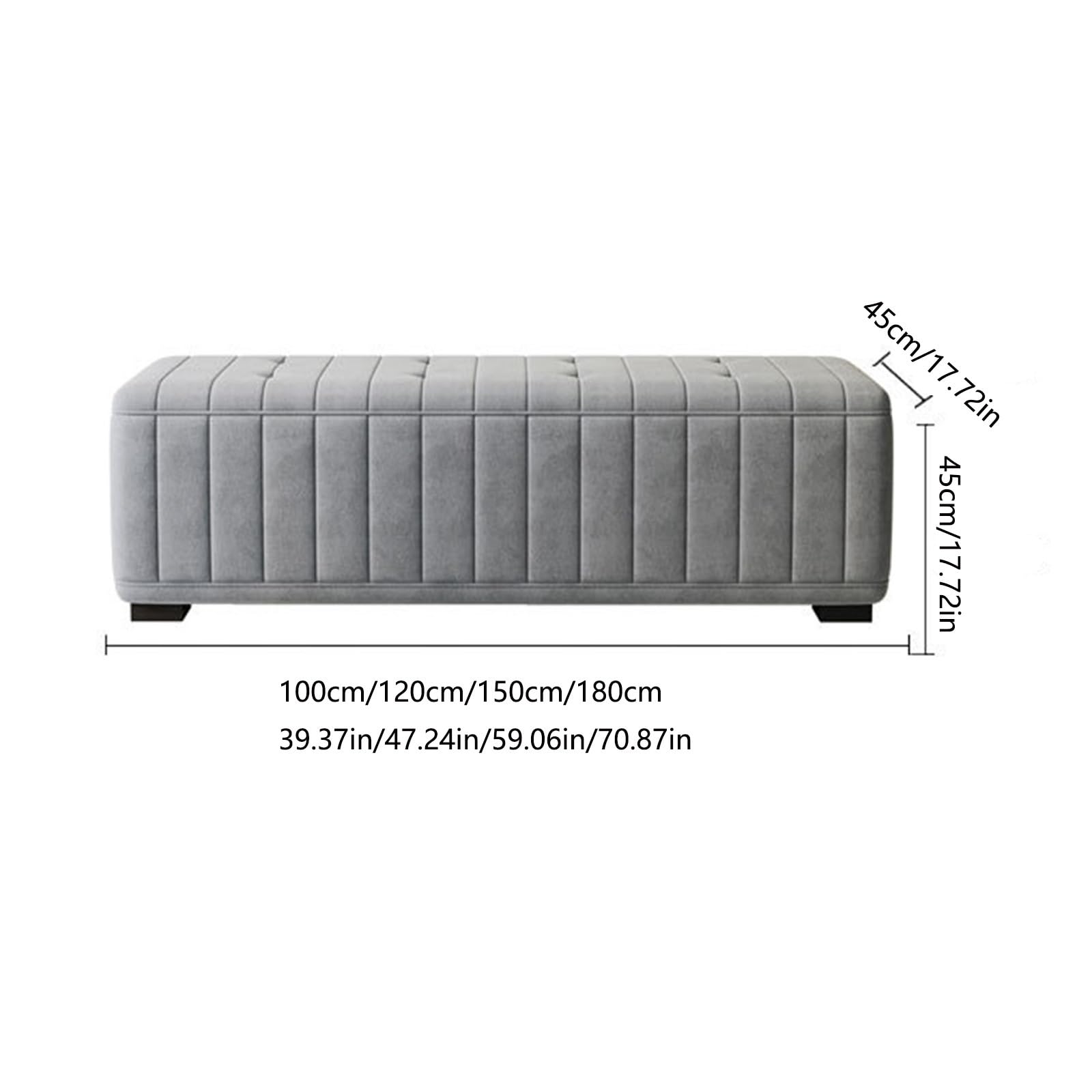 Hocker am Bettende Ottomane mit Stauraum, Schlafzimmerbank, Sicherheitsscharnier-Ottomane aus gepolsterten Stoffen, große Stauraumbank for Schlafzimmer, Wohnzimmer (Grau)(120*45*45cm)