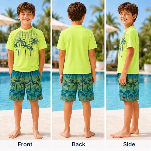 Image of Big Chill Boys Swim Set - 2 Piece Quick Dry UPF 50 Short Sleeve Rash Guard for Boys and Swim Trunks - Swimwear Set for Kids