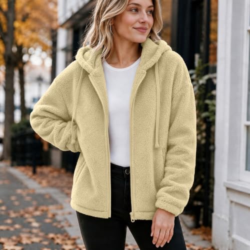 Women Fuzzy Fleece Hooded Zip Up Jacket Long Sleeve Coats with Pockets - image 6