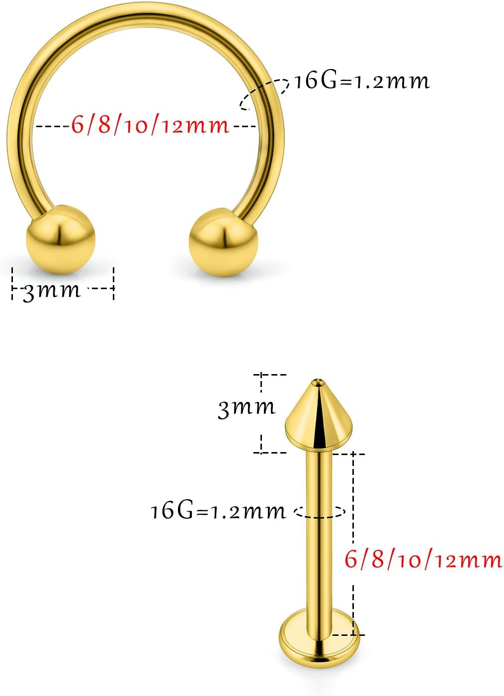 32PCS 16G Lip Rings Surgical Steel Snake Bite Jewelry Labret Jewelry Monroe Lip Barbell Ring Daith Tragus Helix Piercing Jewelry for Women Men 6mm/8mm/10mm/12mm - Image 2