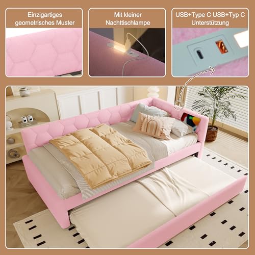 Cama de día 90 x 200 cm con cama nido y lámpara de noche 3