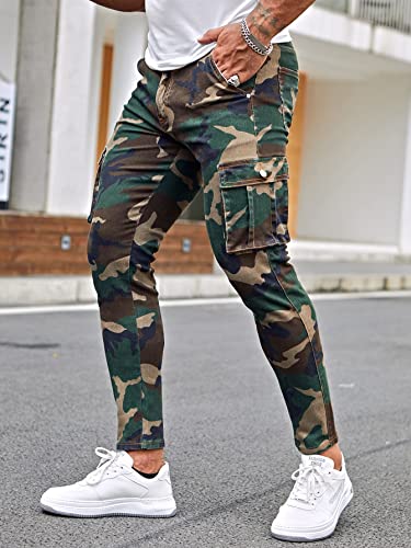 Wdirara Men's Camo Print High Waisted Button Skinny Cargo Jeans Denim Pants With Pockets Multicolor Xxl #TOP2