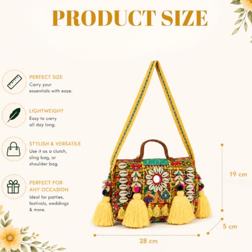 Image of MOMISY Handicraft Handmade Cotton Ethnic Rajasthani Embroidered Banjara Bags for Women Sling Clutch with Handle Purses for Ladies Girls