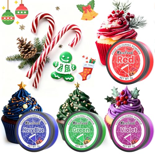 Food Colouring Powder - 4 Colours Food Dye, Concentrated Food Colouring Set, Food Grade Green Navy Blue Violet Red Food Colouring for Cake Decorating, Baking, Icing, Dessert, Cooking - 5g