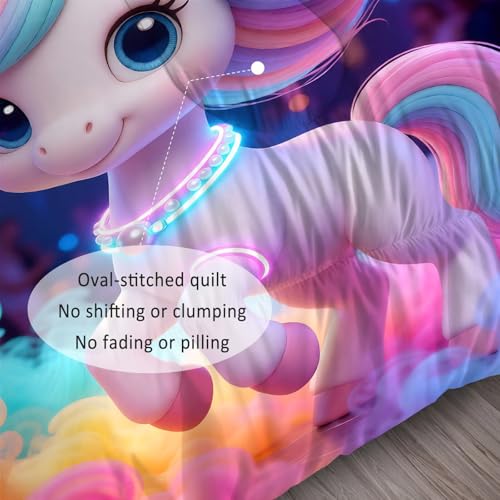 Image of Rainbow Unicorn Comforter Set Queen Size Neon Animal Bedding Sets for Girls Kids Teens 3D Kawaii Cartoon Quilt Bedroom Decor 1 Comforter 2 Pillowcases