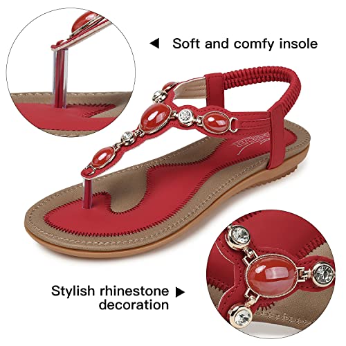 Image of SHIBEVER Dressy Flat Women Sandals: Comfortable Summer Thong Flats Sandal | Arch Support Walking Ankle Strap Dress Rhinestone Bling Womens Sandal - All Day Comfort Casual Beach Boho Women's Shoes