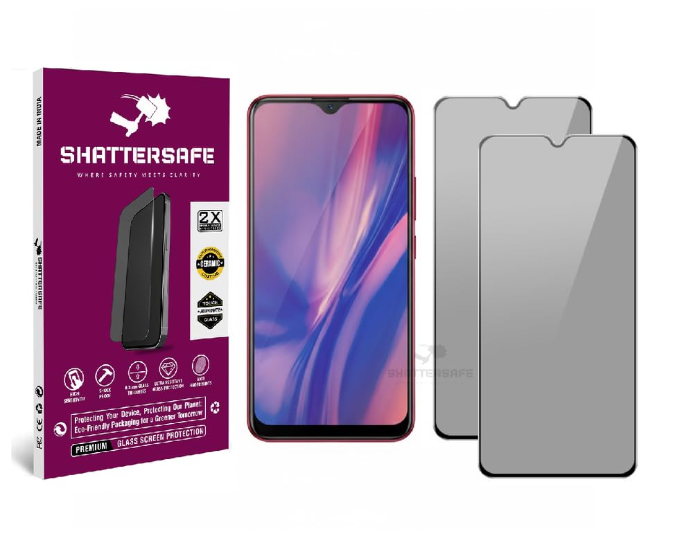 Image of Anti-Spy Privacy Tempered Glass Compatible For Vivo Y11 / Y12 / Y15 / Y15C / Y17 [Pack of 2]. Anti-Scratch, Edge-to-Edge Protection With Easy Installation Kit & Case Friendly Fit.