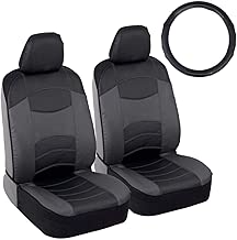 BDK v-Leather Car Seat Covers & Steering Wheel Cover for Auto Care - Synthetic Leather Material - Carbon Fiber Accent Steering - Front Seat Coverage Protection (Dark Gray) - coolthings.us