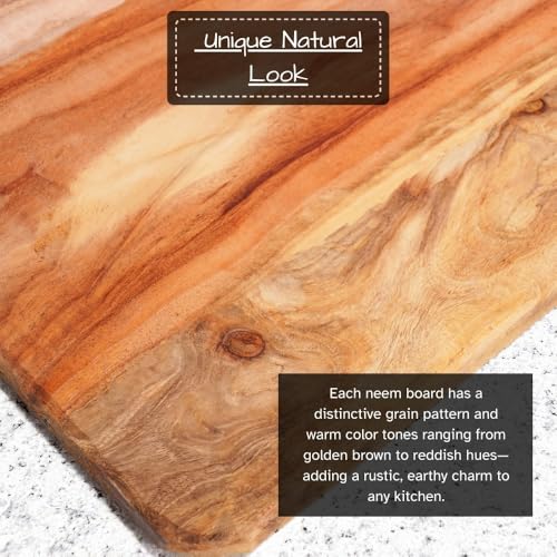 Image of 100% Natural Neem Wood Chopping /Cutting Board for Kitchen -Chef Knife Included- Anti-Bacterial - Reversible - No Polish /No Dyes - Natural Color & Finish with Mineral Oils - Multi Block