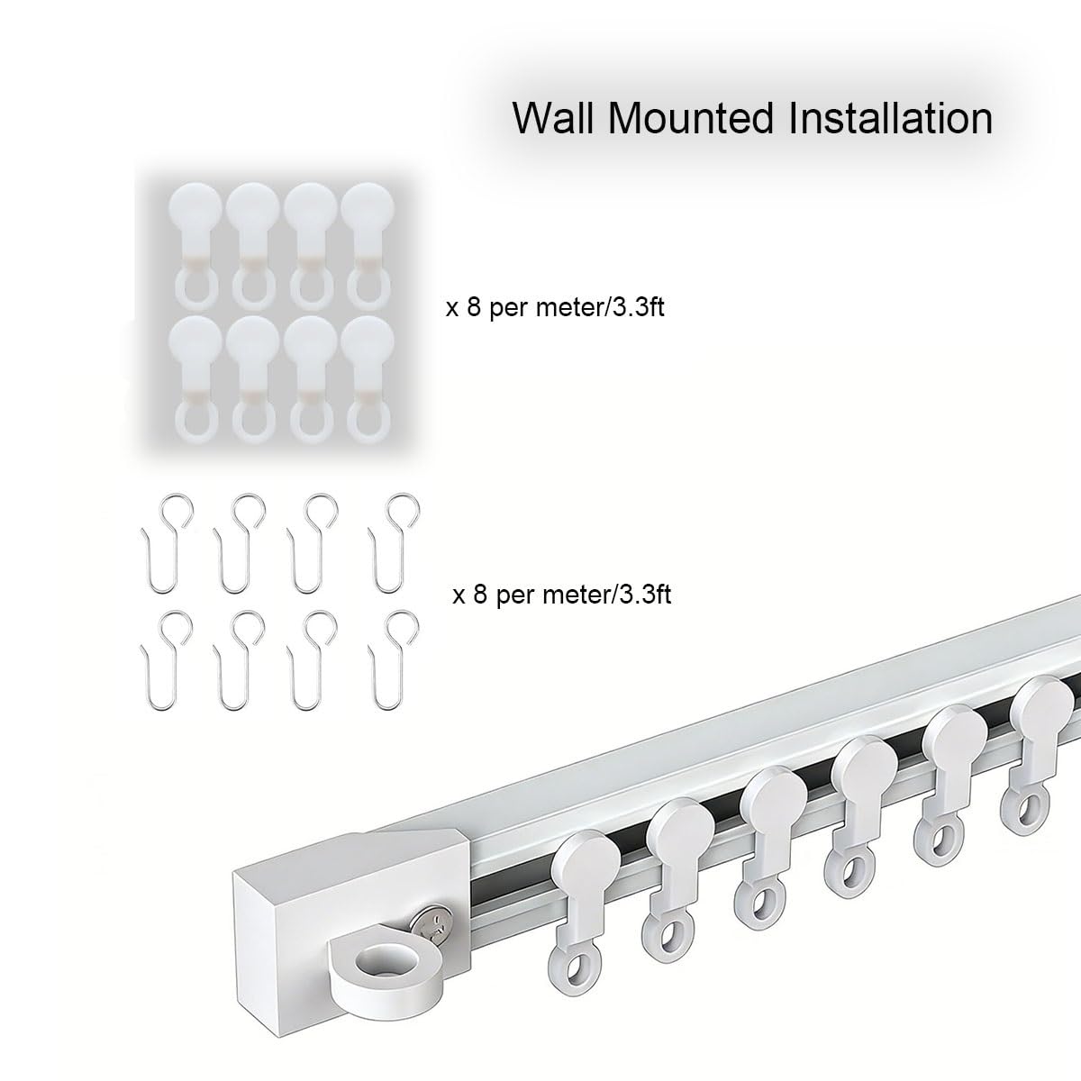 Système de rails de rideaux adhésifs sans perçage, rail coulissant à montage au plafond ou au mur, pour cloisons de séparation de pièce et armoires, installation sans dommages, blanc