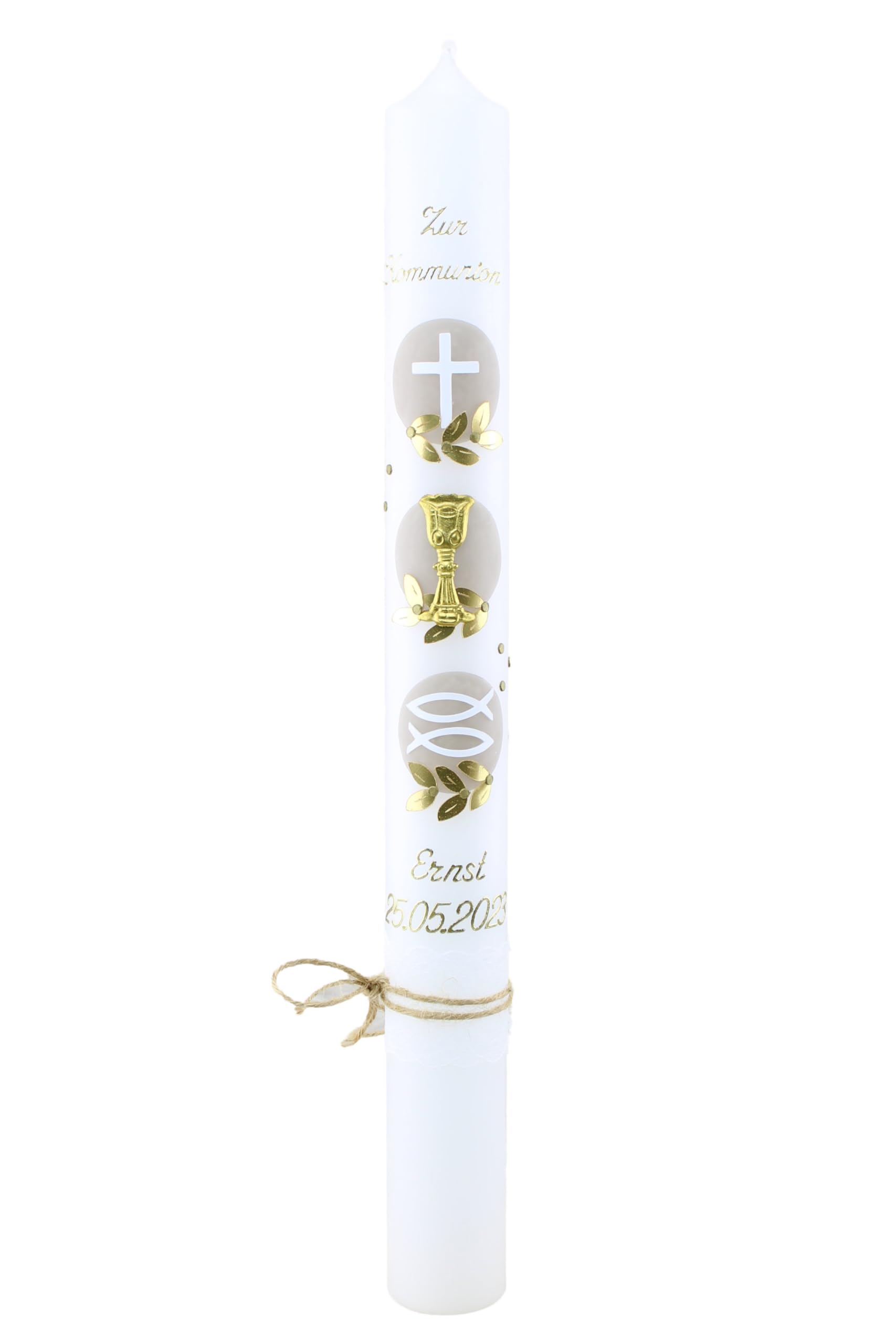 Cerziies Kommunionkerze ERNST Junge oder Mädchen mit Name und Datum, individuell und handverziert 2194