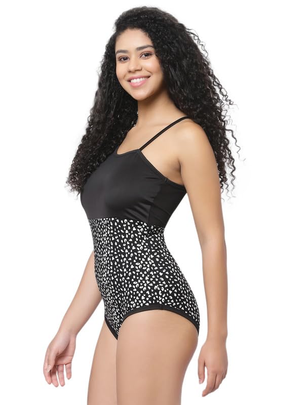 CUKOO Padded Shoulder Frill Black Printed Swimwear