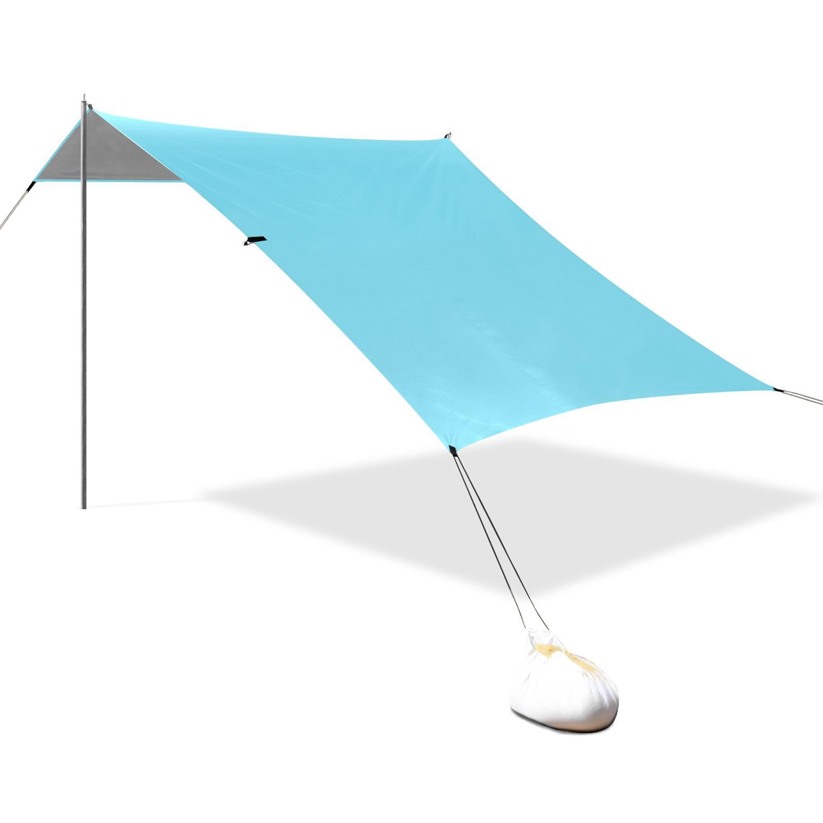 Tenda da spiaggia leggera UPF50 con design blu, include pala per sabbia, sacchi di sabbia, pali di stabilità per viaggi in famiglia, picnic e accessori da campeggio per Playa