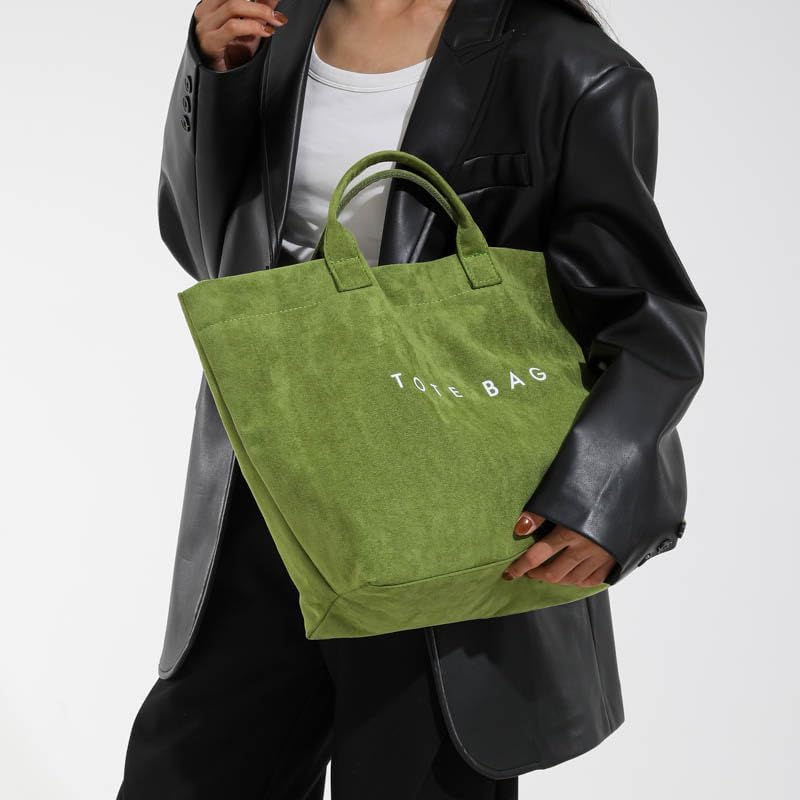 Suede Tote Bag for Women Large Tote Purse for Work Travel Letter Print Hobo Bag Han... - Image 9