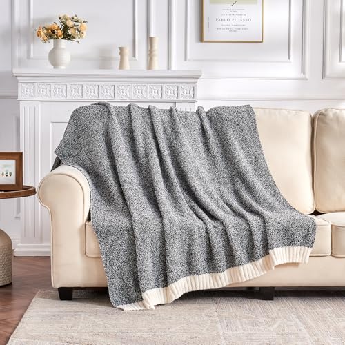 Image of CozeCube Reversible Knitted Throw Blanket, Black White Melange 50 inchx60 inch
