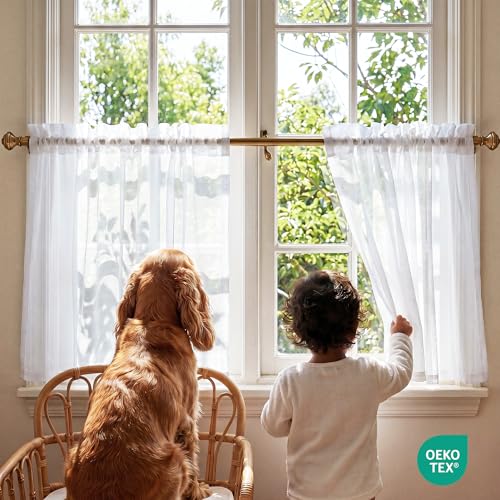 Image of NICETOWN White Sheer Kitchen Curtains 24 Inches Long, W27xL24, 2 Panels | Rod Pocket Light Filtering Drapes Elegant & Lightweight Short Window Treatments for Home Decor
