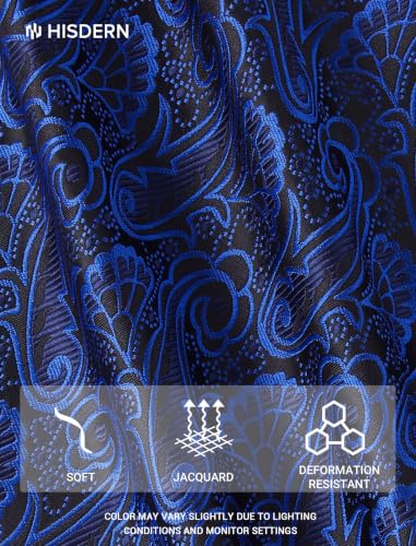 Image of HISDERN Extra Long Ties for Men Classic Floral Tie and Pocket Square Elegant Silk Necktie Handkerchief Set Wedding Party