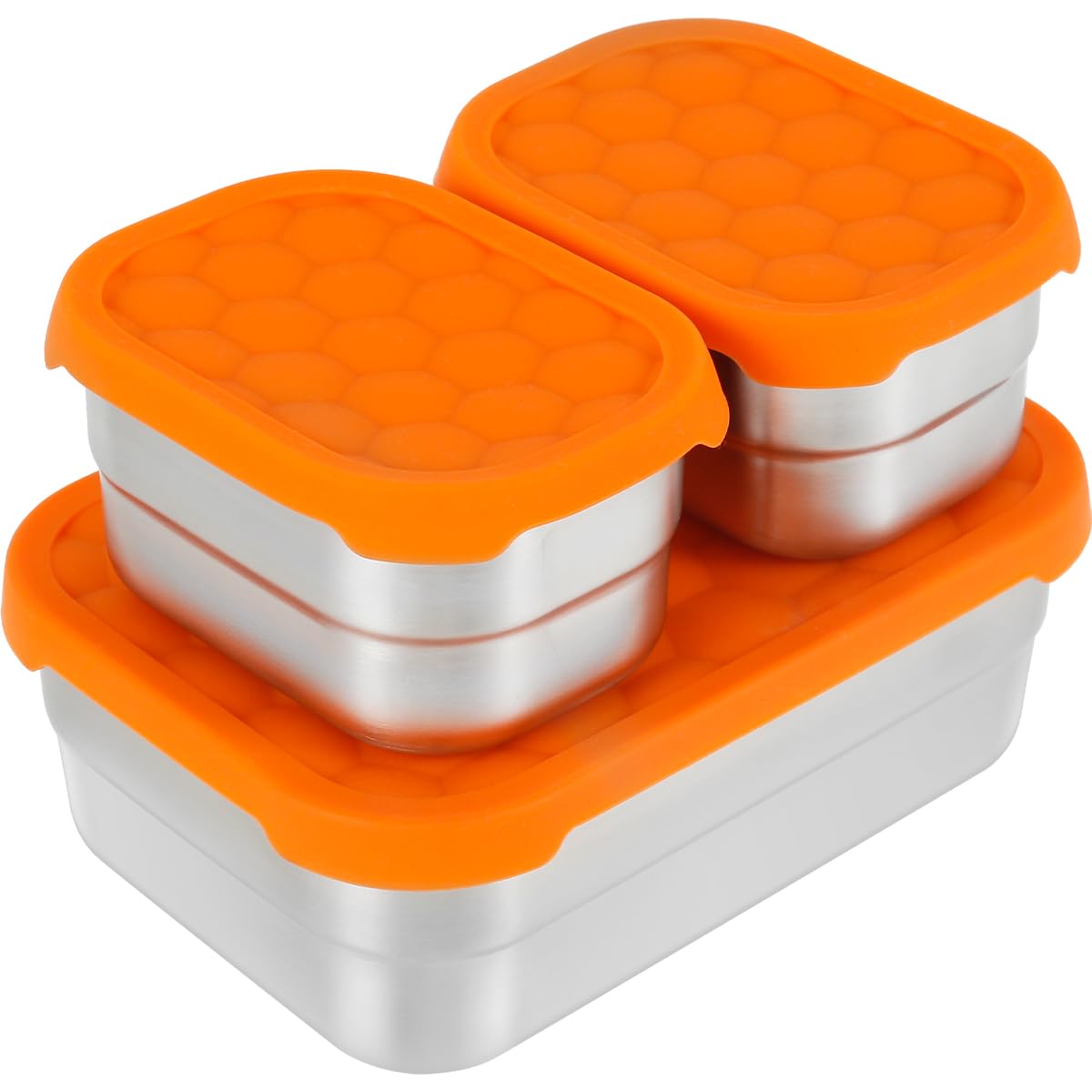 Foribyw Orange, Silver 3Pcs Food Store Containers And Leakproof Silicone Lid 230Ml 720Ml Reusable Small Portable Snack Salad Pots Stainless Steel Box Dishwasher Freezer Safe For Daycare School Office