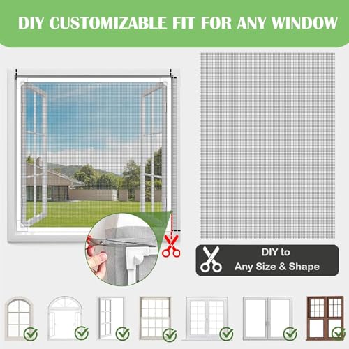 DIY Magnetic Window Screen, White Frame Grey Mesh Strategically Adjustable