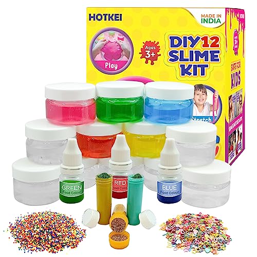 Image of HOTKEI (12 Mix Slime kit) Multicolor Fruit Scented DIY Magic Toy Slimy Clay Gel Jelly Putty Set kit Toys for Boys Girls Kids Slime with Glitter| Charms | Beads Set Toys