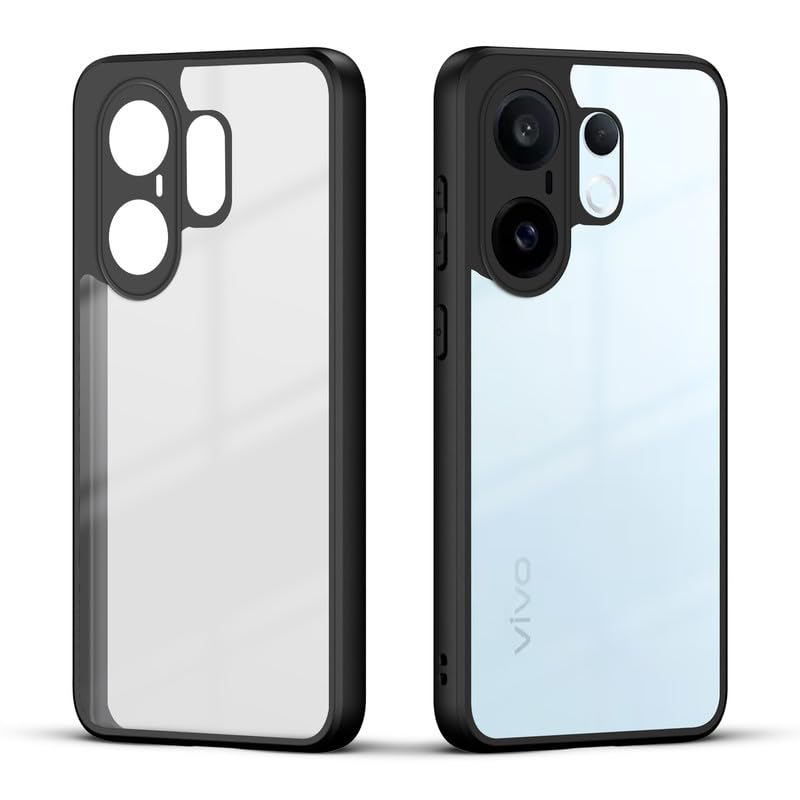 Image of Mr. Case Back Cover for Vivo X200 FE 5G | Shockproof Transparent Hard Back with Black Bumper | 360 Protection | PC & TPU Durable Case | Anti-Slip Grip & Camera Protection - Black