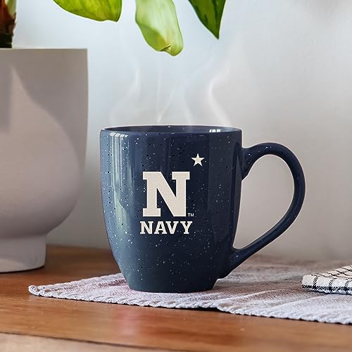 Image of Rico Industries NCAA Naval Academy Midshipmen Navy Blue Personalized 16 oz Team Color Laser Engraved Speckled Ceramic Coffee Mug
