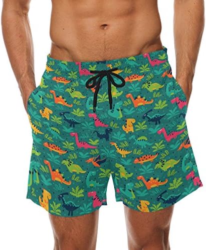 Franzibla Cute Cartoon Dinosaur Pattern Print Men's Swim Trunks Swimming Beach Shorts Watershort