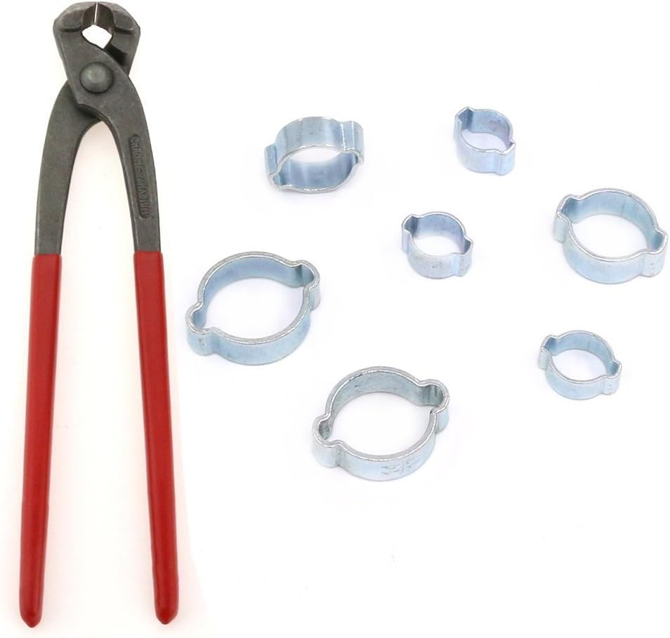 Glarks 70Pcs Zinc Plated Double Ear Hose Fuel Clamp with Standard Jaw Pincers Kit