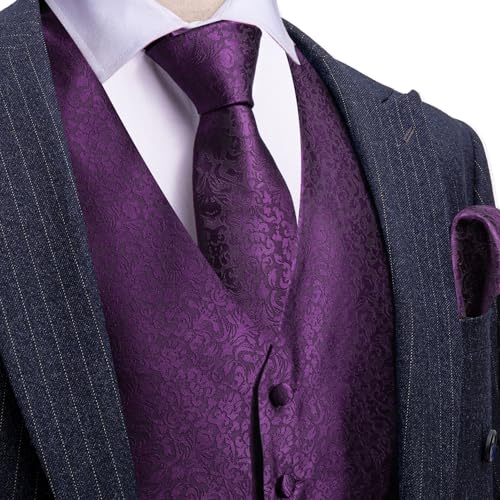 Image of Barry.Wang Men's Suit Vest Tie Bowtie Set Formal Silk Paisley Waistcoat Hanky Cufflinks Lapel Pin Set Wedding Party 7PCS