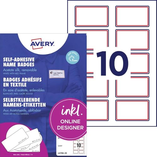Étiquettes de nom 80x50mm en soie d'acétate blanche et rouge pour imprimante laser 20 feuilles