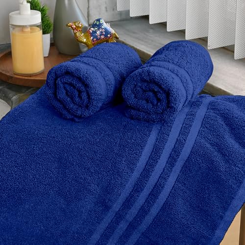 Image of Divine Casa Cotton Towel Set 1 Bath + 2 Hand Towels Blue, 550 GSM Ultra Soft & Highly Absorbent, Bath 150 x 75 cm & Hand 60 x 40 cm