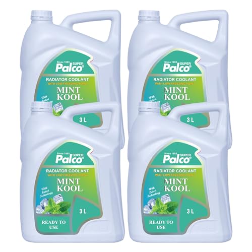Image of PALCO MINT KOOL Radiator Coolant Ready to Use for Petrol Diesel Engines Cars, Jeep, Commercial Water as a Cooling Medium Vehicles| Ethylene Glycol Based Coolant| Nitrite Amine free 3Litre (Pack 4)