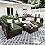 UPHA 7 Pieces Patio Furniture Sets, Wicker Outdoor Sectional Sofa Couch with Coffee Table, Patio Conversation Set for Deck Backyard Garden, Brown Rattan, Pine Green Cushion
