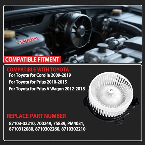 Image of 700249 HVAC Heater Blower Motor Fan Front Replacement Compatible with Toyota Corolla 2009-2019 /Prius 2012-2015 /Prius V 2012-2017, Replaces# PM4031, 8710302210