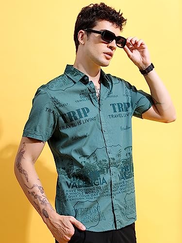 Image of Ketch Men Cotton Slim Fit Printed Half Sleeve Shirt