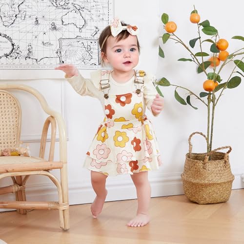 Newborn Baby Girl Outfits Long Sleeve Romper Floral Suspenders Skirt Cute Headband 3 Pcs Infant Fall Winter Clothes4