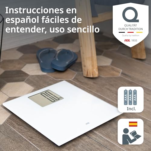 Miniatura 7 de Ade Báscula De Baño Digital Con Gran Pantalla Xxl Báscula Corporal Especialmente Fácil De Leer Báscula De Baño Con Gran Capacidad De Carga De Hasta 200 Kg Blanco