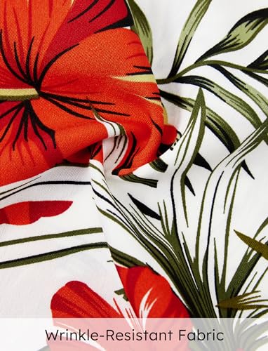 Image of PATPAT Hawaiian Shirts for Family - Dad & Son Tropical Floral Print Short Sleeve Cruise Shirts - Red Flower - Men's XL