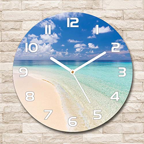 Horloge en Verre 60x60cm Impression Maldives Pendule Murale Silencieuse - 3