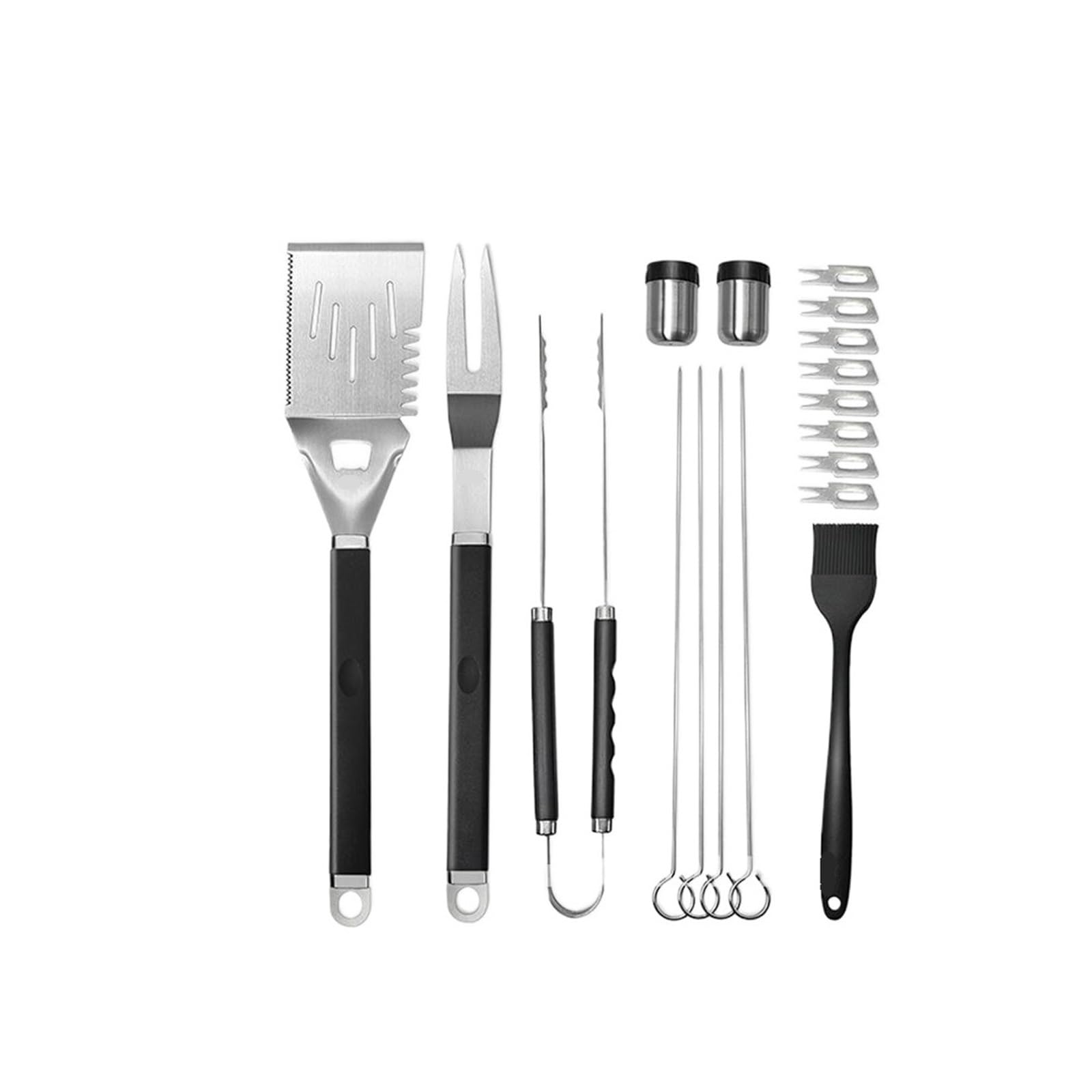 Generisch 18-teiliges Grillbesteck-Set aus Edelstahl, Zange, Gabel, Spieß, Spatel, Camping-Backutensilien