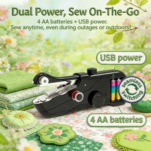 Image of Portable Mini Sewing Machine for Beginners,Hand Held Sewing Machine,Electronic Small Sewing Machine for Quick Stitching with Sewing Kit and Storage Case.(Black)
