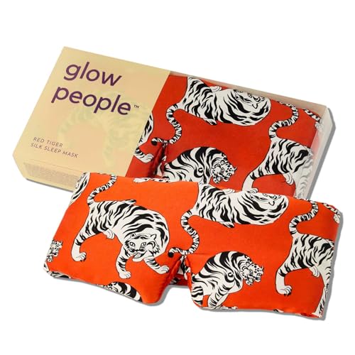 Glow People Silk Sleep Mask 100% Mulberry Silk Eye Mask for Sleeping Total Blackout Cloud-Soft and Adjustable for Beauty Sleep and Travel - Red Tiger