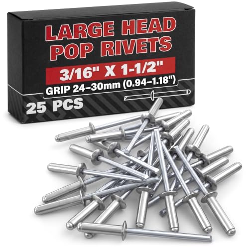 Aluminum Long Rivets 25 Pcs, 3/16 x 1-1/2 Large Dome Head Fasteners